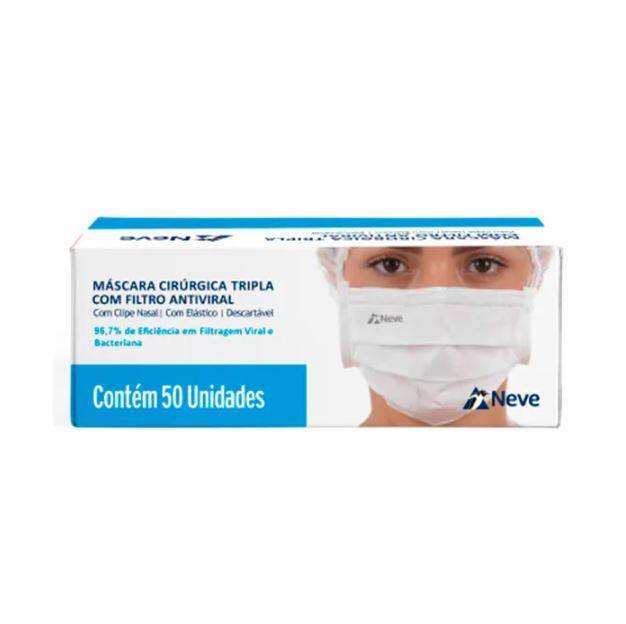 Mascara Descartavel Tripla Camada Com Elastico e Clipe Nasal - Neve
