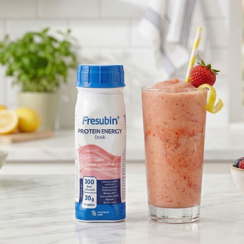 Shake de Morango e Limão com Fresubin Protein Energy Drink Frutas Vermelhas