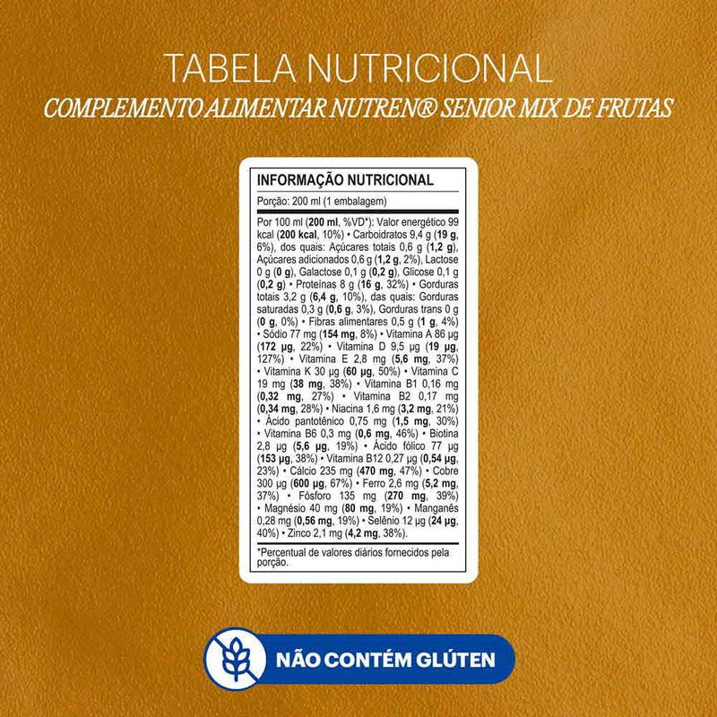 tabela nutricional Complemento Alimentar Nutren Senior Mix de Frutas Zero Lactose 200ml