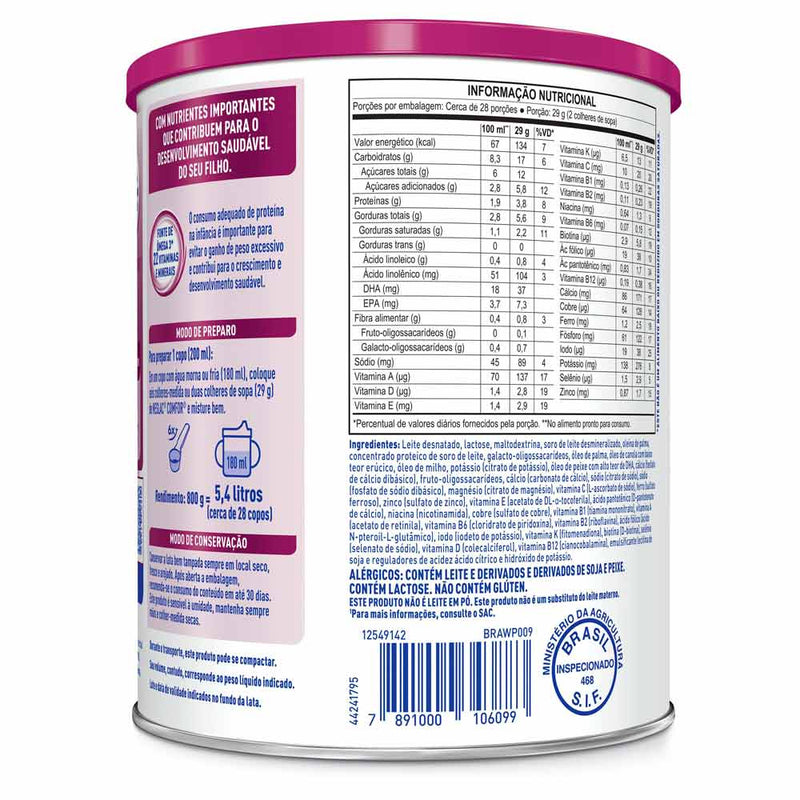 ingredientes Neslac Comfor - 3 a 5 Anos 800g Composto Lácteo 