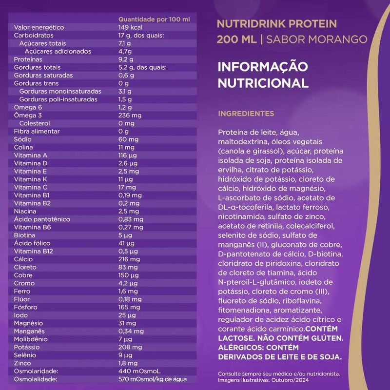 tabela nutricional nutridrink protein morango danone