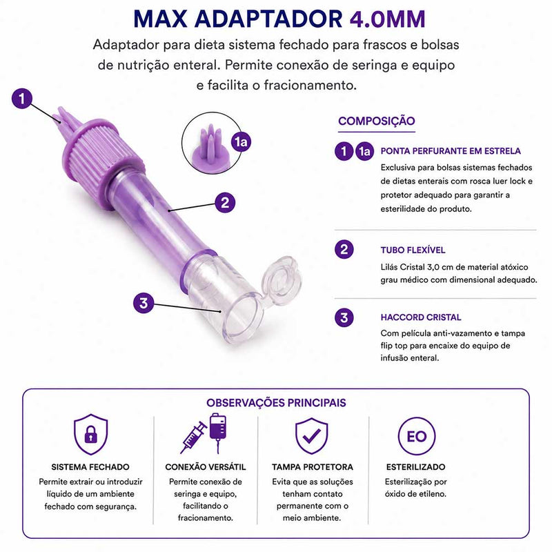 adaptador max 4.0mm para nutrição enteral