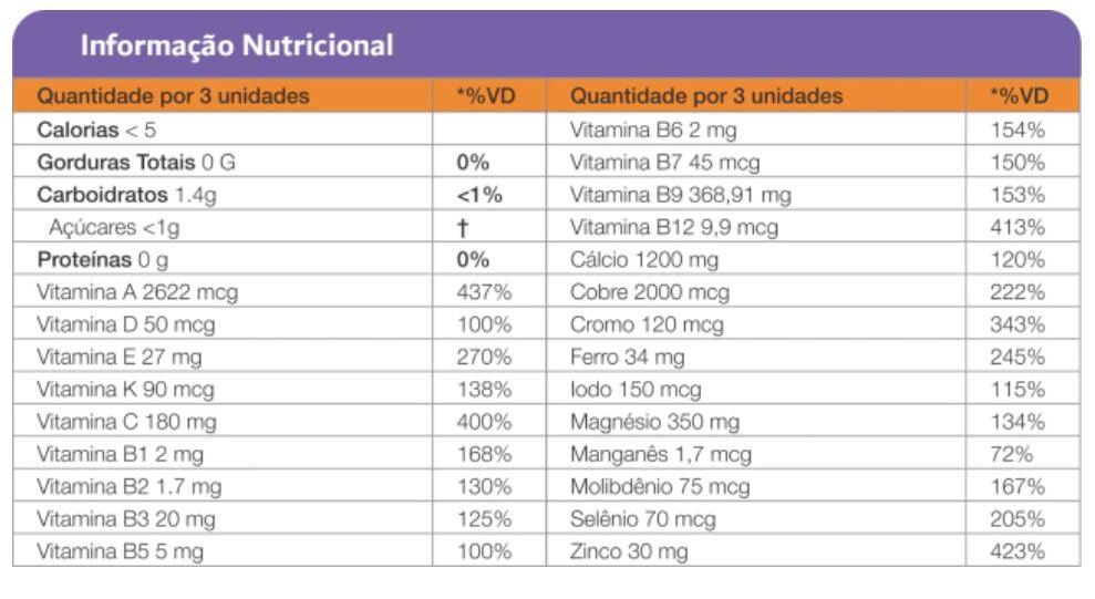 Bariatric Fusion Frutas Tropicais 90 Pastilhas tabela nutricional