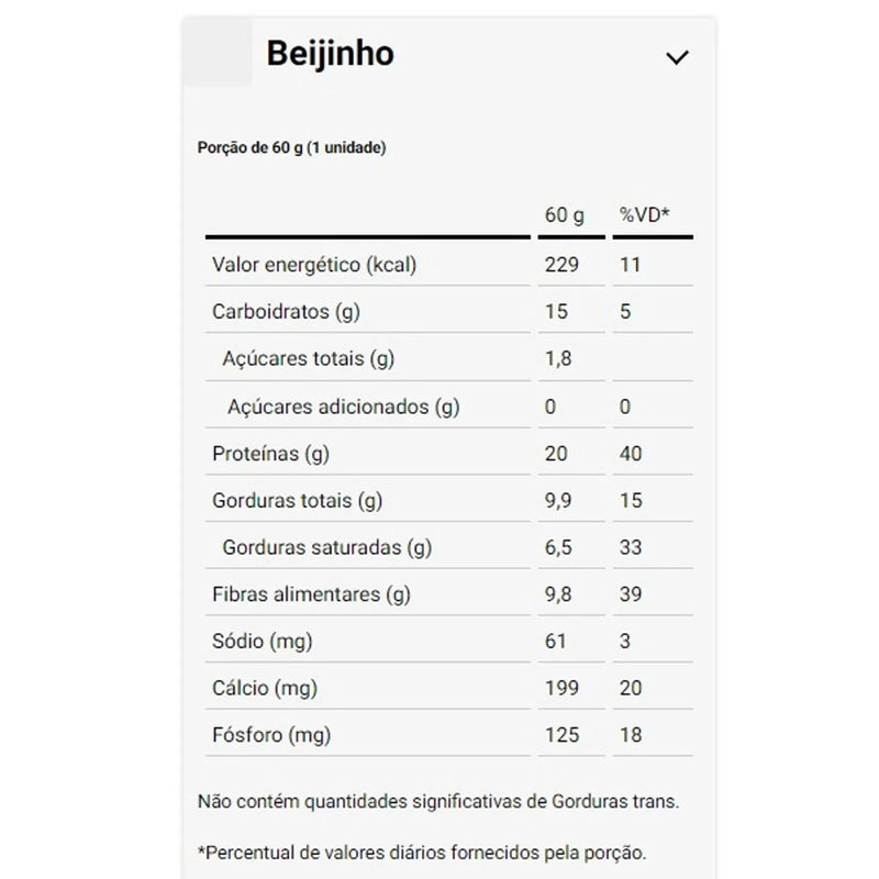 tabela nutricional Barra de Proteina Protein Bar Beijinho 60g - Dux Nutrition