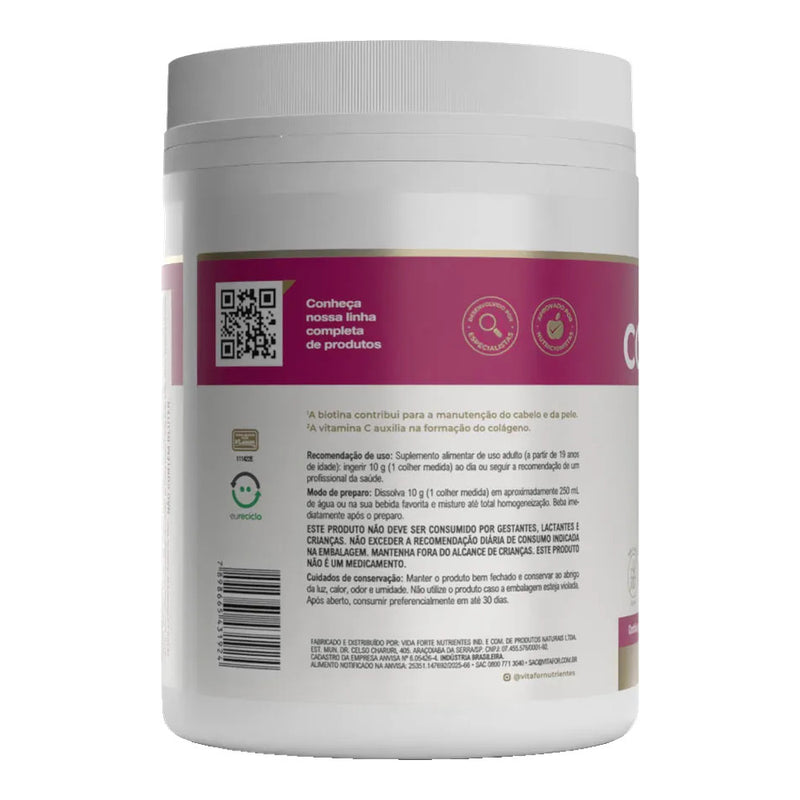 Colagentek Neutro 300g Vitafor – verso do pote com modo de preparo e recomendação de uso