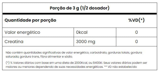 tabela nutricional do suplemento alimentar creatina pura da adaptogen