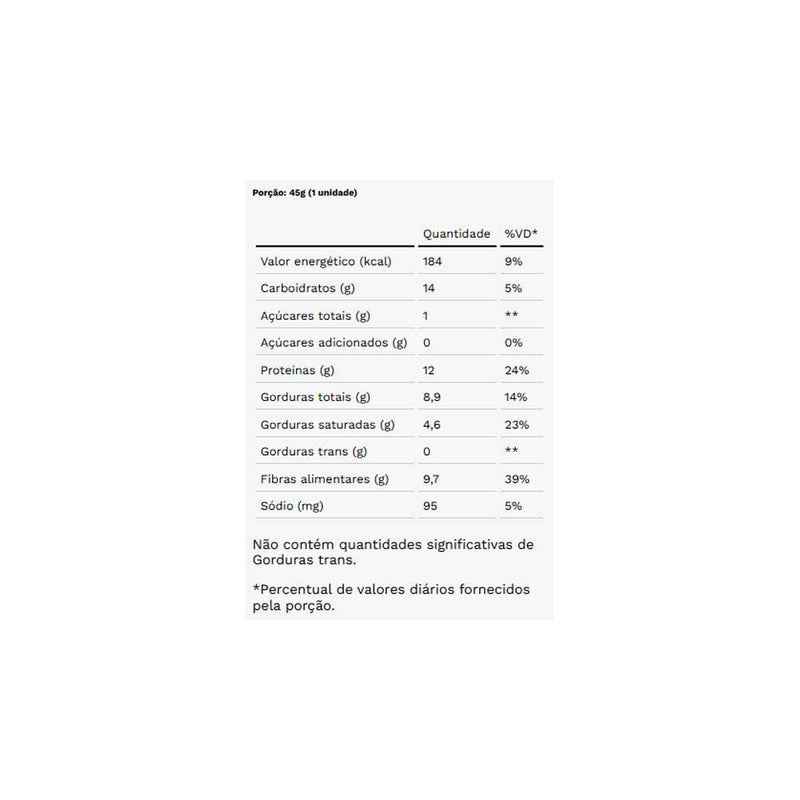 tabela nutricional barra de proteina vegana Cookies 'n' Cream 45g - Eat Clean