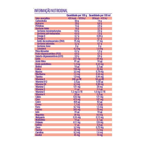 Fortini Complete Baunilha tabela nutricional