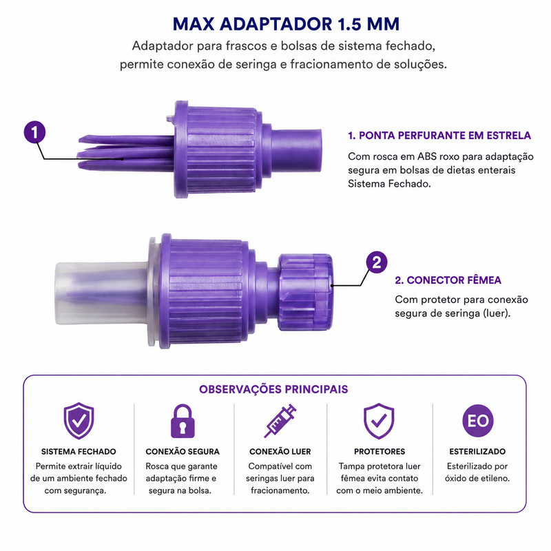 caracteristicas do fracionador e adaptador max 1.5mm da mp hospitalar