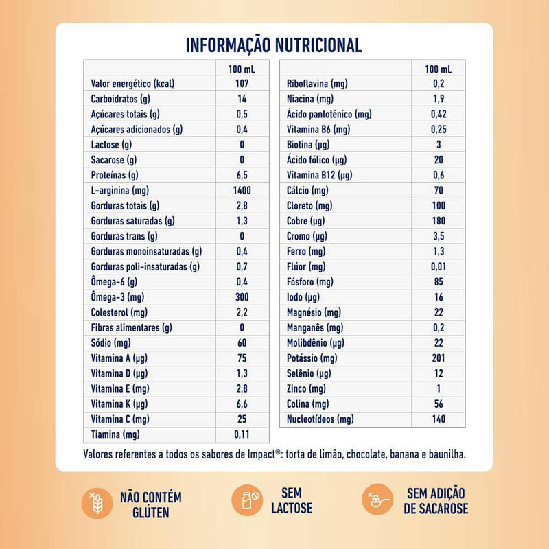 tabela nutricional impact pessego