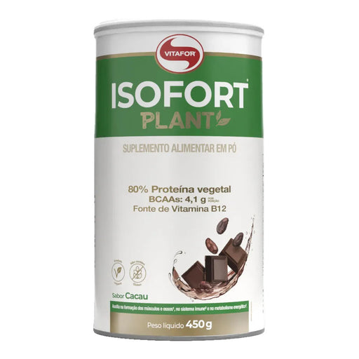 Isofort Plant sabor Cacau 450g Vitafor – proteína vegetal, lata, vista frontal