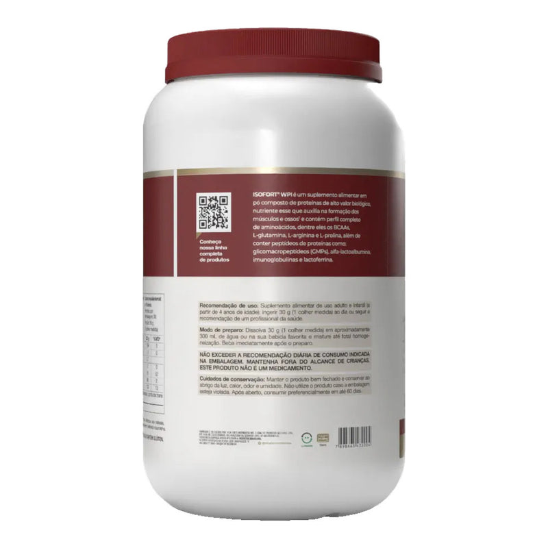 Isofort WPI Baunilha 900g Vitafor – verso do pote com modo de preparo e recomendação de uso
