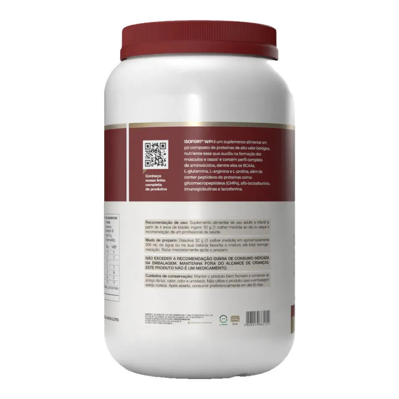 Isofort WPI Neutro 900g Vitafor – verso do pote com modo de preparo e recomendação de uso