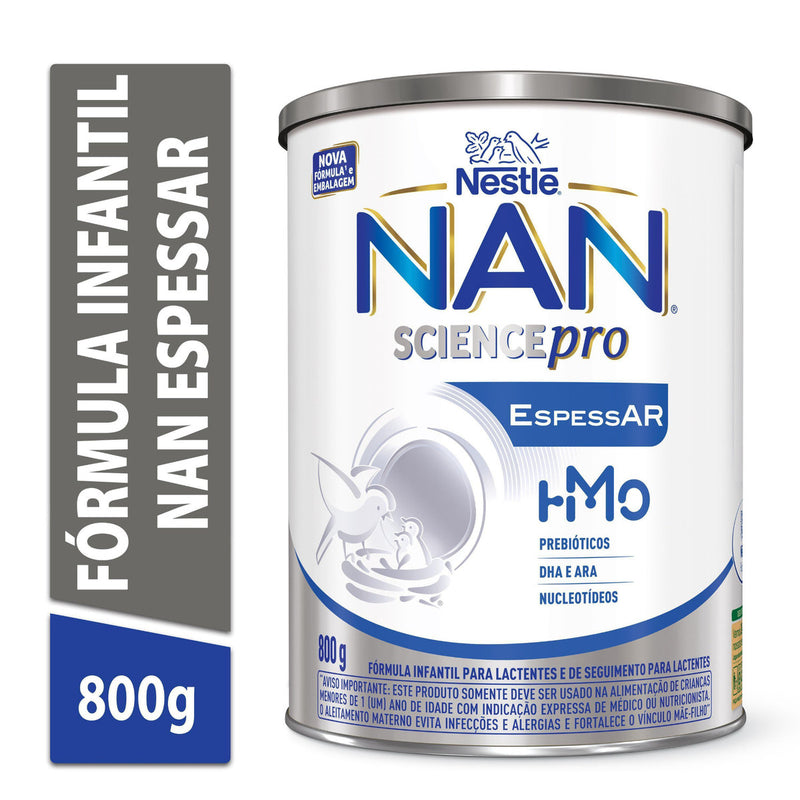 NAN Science Pro EspessAR HMO 800g em demonstração de tamanho da embalagem de 15 cm