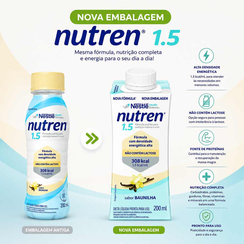 Comparativo entre embalagem antiga e nova embalagem do Nutren 1.5 Baunilha 200ml