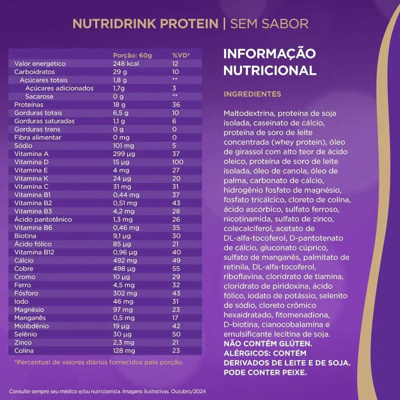 tabela nutricional nutridrink protein sem sabor