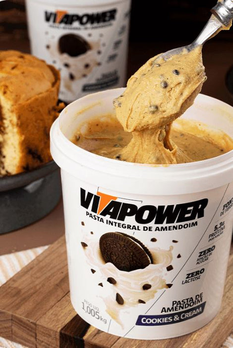 Pasta de Amendoim Integral Sabor Cookies N Cream 1005g - Vitapower