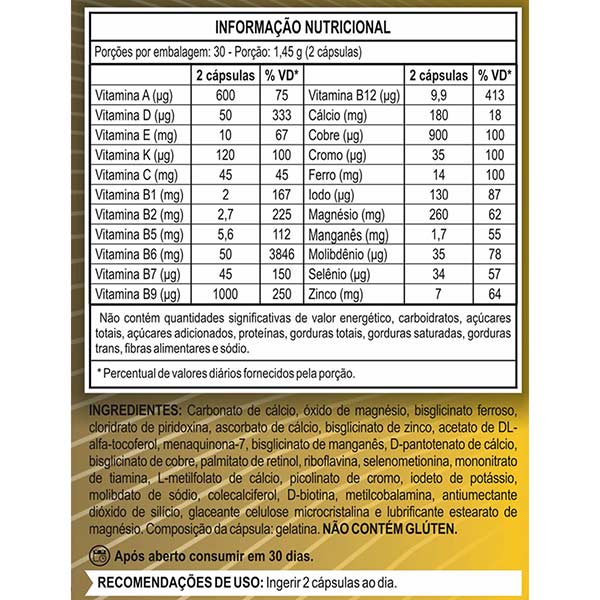 Tabela Nutricional Supri B-UP 60 Cápsulas 725 Mg - Suprimed