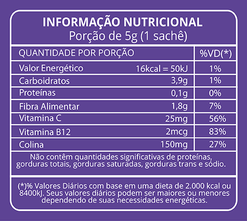 tabela nutricional Defense 10 Sachê de 5g Cranberry e Limão 