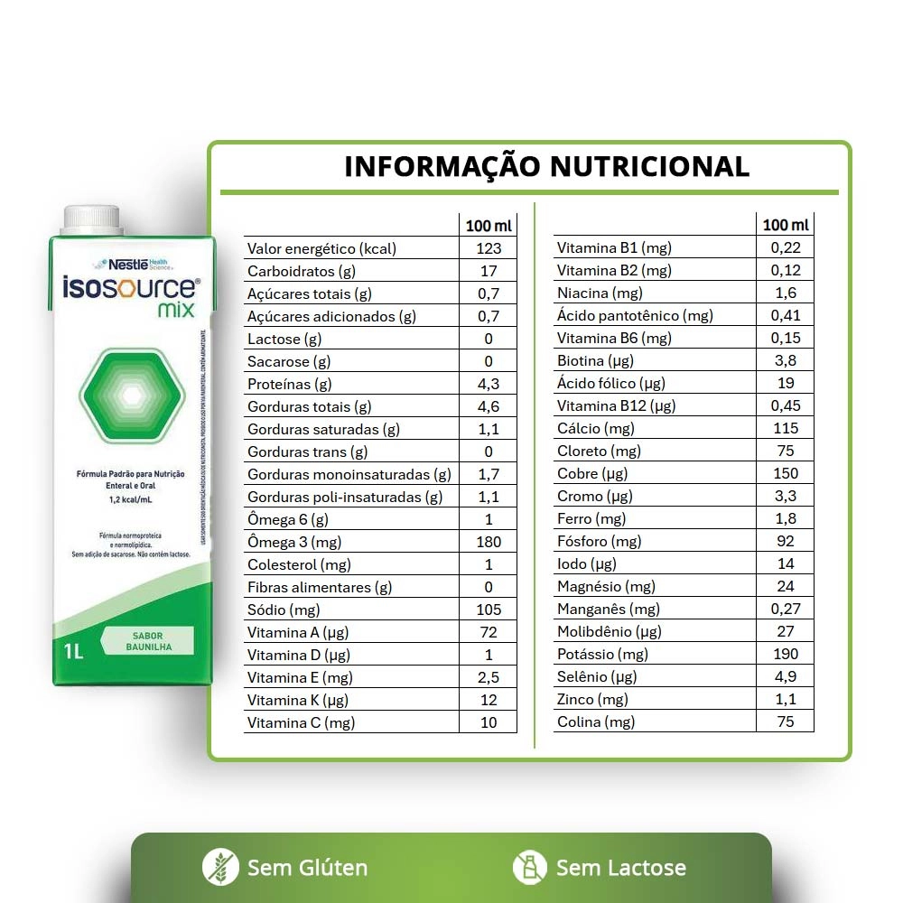 Isosource Mix 1.2 Kcal/ml 1L - Nestlé Produto Isosource Mix 1.2 Kcal/ml 1L - Nestlé