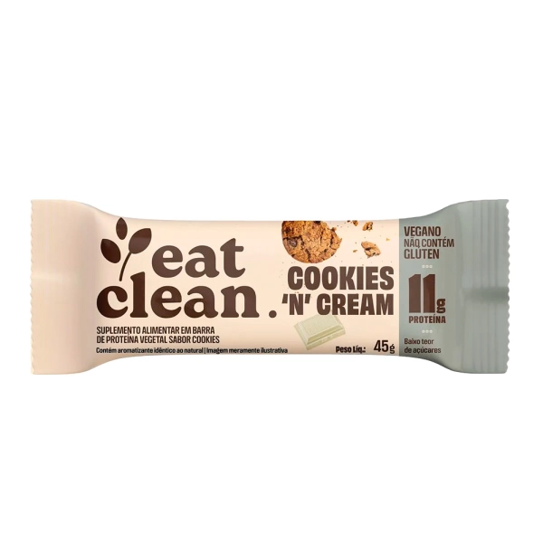 Barra de proteina vegana Cookies n Cream 45g - Eat Clean Produto Barra de proteina vegana Cookies n Cream 45g - Eat Clean