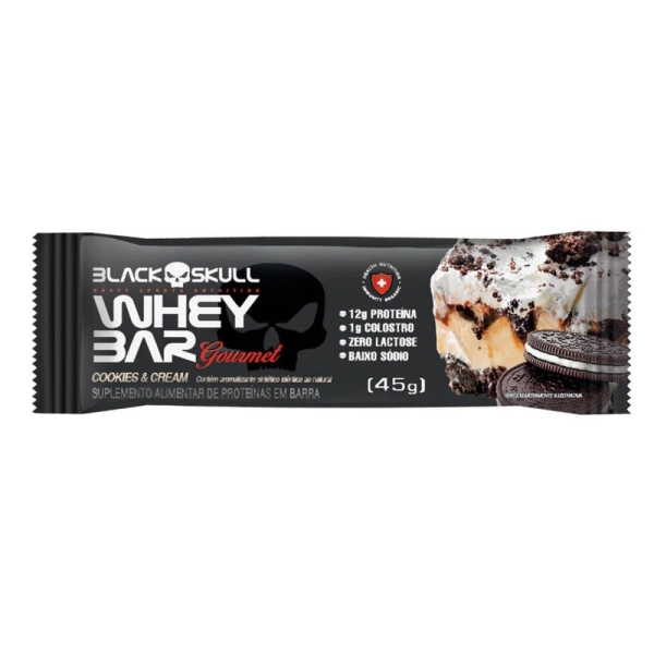 Barra de Proteina Whey Bar Cookies Cream 45g Black Skull Produto Barra de Proteina Whey Bar Cookies Cream 45g Black Skull