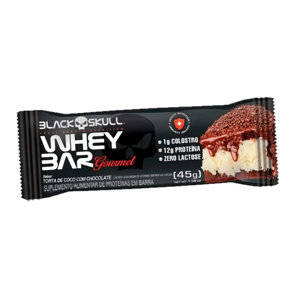 Barra de Proteina Whey Bar Torta de Coco com Chocolate 45g - Blackskull Produto Barra de Proteina Whey Bar Torta de Coco com Chocolate 45g - Blackskull