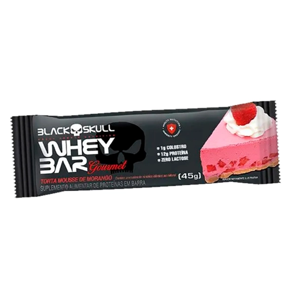 Barra de Proteina Whey Bar Torta Mousse de Morango 45g - BlackSkull Produto Barra de Proteina Whey Bar Torta Mousse de Morango 45g - BlackSkull
