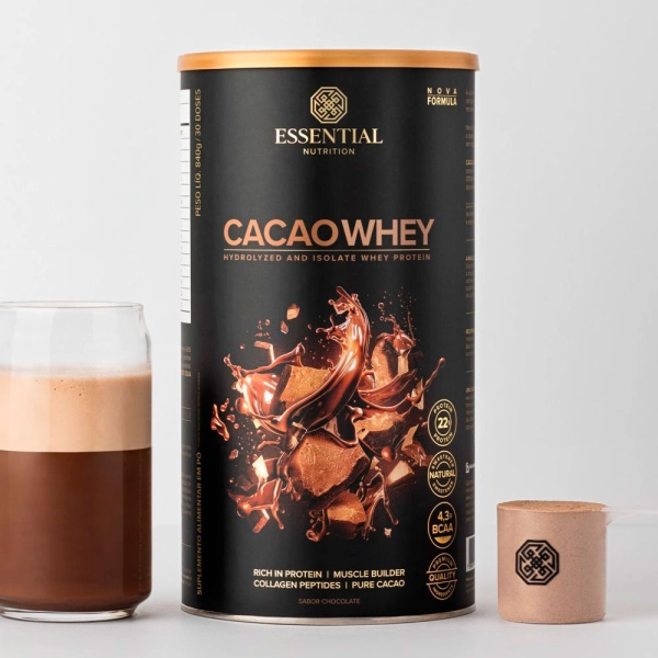 Cacao Whey Lata 840g - Essential Nutrition Produto Cacao Whey Lata 840g - Essential Nutrition