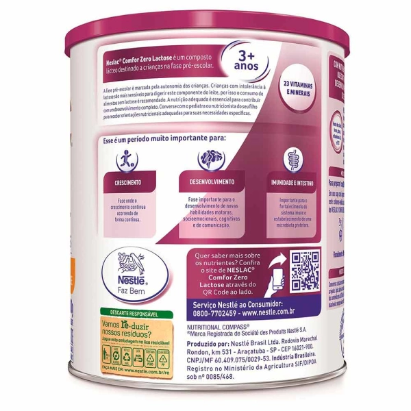 Composto Lácteo Neslac Comfor Zero Lactose 3+ Anos 700g - Nestlé Produto Composto Lácteo Neslac Comfor Zero Lactose 3+ Anos 700g - Nestlé