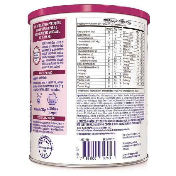 Composto Lácteo Neslac Comfor Zero Lactose 3+ Anos 700g - Nestlé Produto Composto Lácteo Neslac Comfor Zero Lactose 3+ Anos 700g - Nestlé