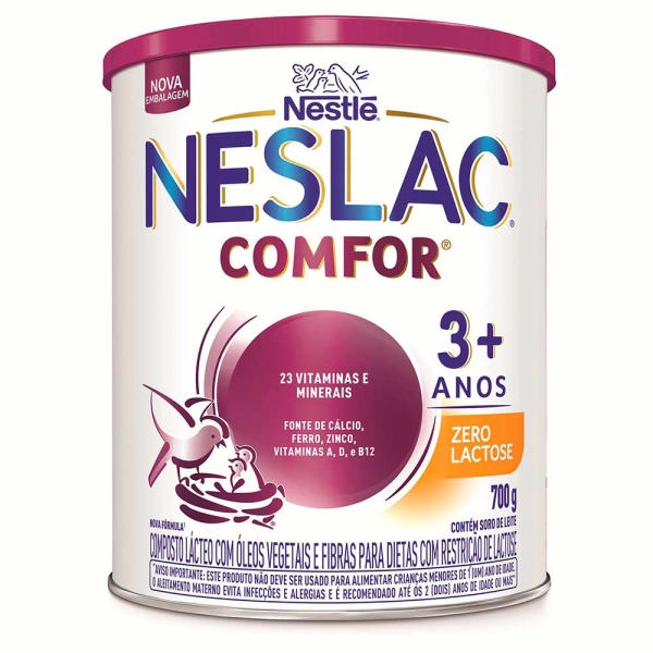 Composto Lácteo Neslac Comfor Zero Lactose 3+ Anos 700g - Nestlé Produto Composto Lácteo Neslac Comfor Zero Lactose 3+ Anos 700g - Nestlé