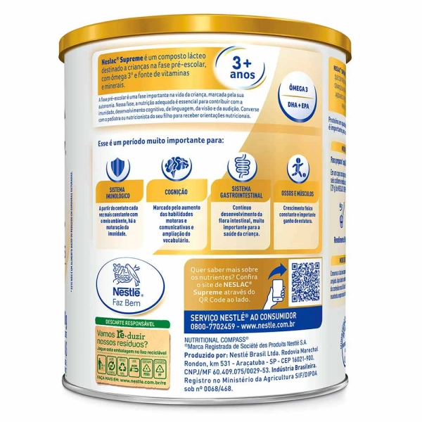 Composto Lácteo Neslac Supreme - 3+ Anos 800g - Nestlé Produto Composto Lácteo Neslac Supreme - 3+ Anos 800g - Nestlé
