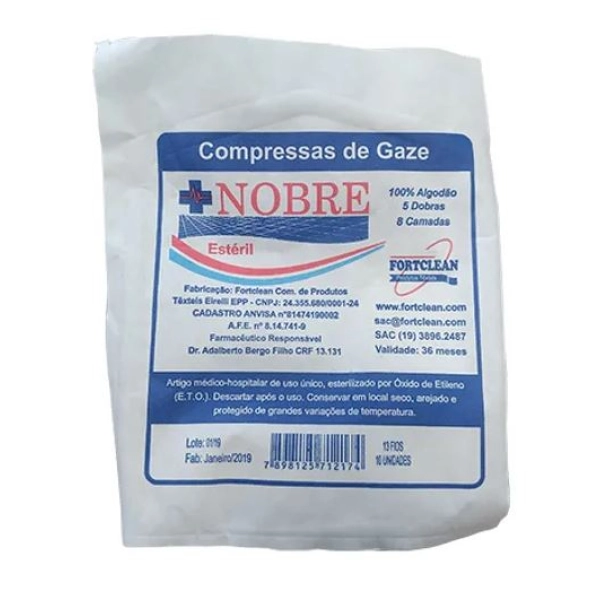 Compressa de Gaze 13 Fios 7,5cm x 7,5cm - Fortclean Produto Compressa de Gaze 13 Fios 7,5cm x 7,5cm - Fortclean