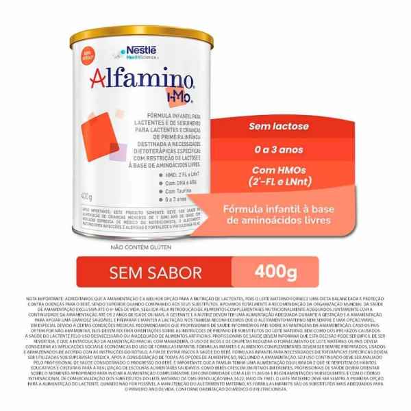 Fórmula Infantil Alfamino Hmo - 0 a 3 Anos 400g - Nestlé Produto Fórmula Infantil Alfamino Hmo - 0 a 3 Anos 400g - Nestlé