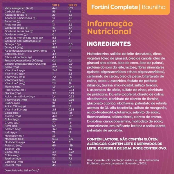 Fortini Complete Baunilha 800g - Danone Produto Fortini Complete Baunilha 800g - Danone