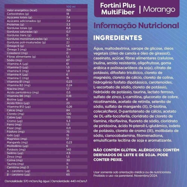 Fortini Multi Fiber Morango 200ml - Danone Produto Fortini Multi Fiber Morango 200ml - Danone