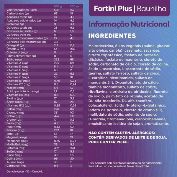Fortini Plus Baunilha 400g Danone Produto Fortini Plus Baunilha 400g Danone