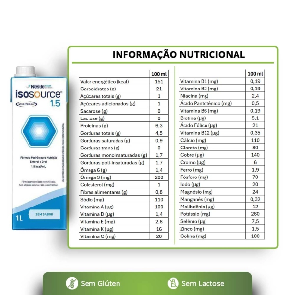 Isosource 1.5 1L Sem Sabor Nestlé Produto Isosource 1.5 1L Sem Sabor Nestlé