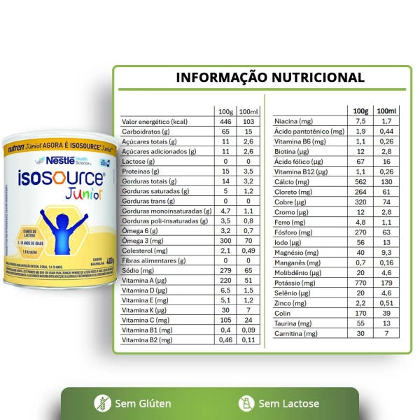 Isosource Junior Baunilha 400g Nestlé Produto Isosource Junior Baunilha 400g Nestlé