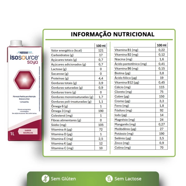 Isosource Soya 1.2 Kcal/ml Baunilha 1L Nestlé Produto Isosource Soya 1.2 Kcal/ml Baunilha 1L Nestlé