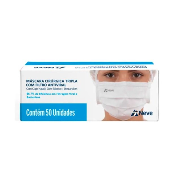 Produto Máscara Descartável Tripla Camada Com Elástico e Clipe Nasal - Neve