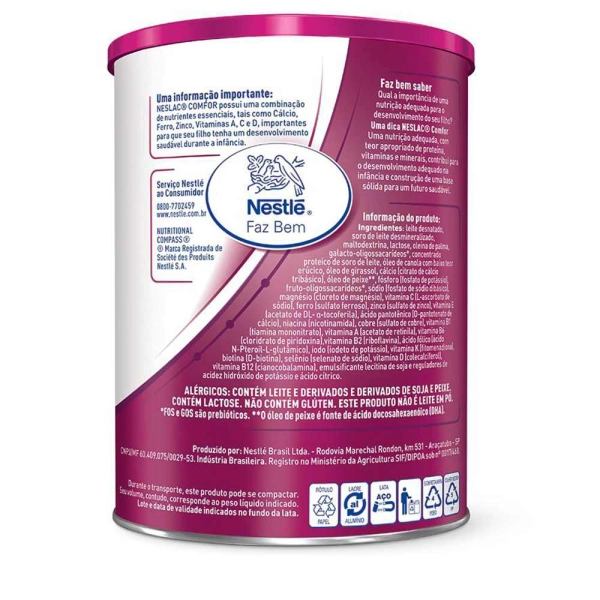 Composto Lácteo Neslac Comfor - 3 a 5 Anos 800g - Nestlé Produto Composto Lácteo Neslac Comfor - 3 a 5 Anos 800g - Nestlé