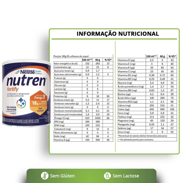 Nutren Fortify Sem Sabor 360g - Nestlé Produto Nutren Fortify Sem Sabor 360g - Nestlé
