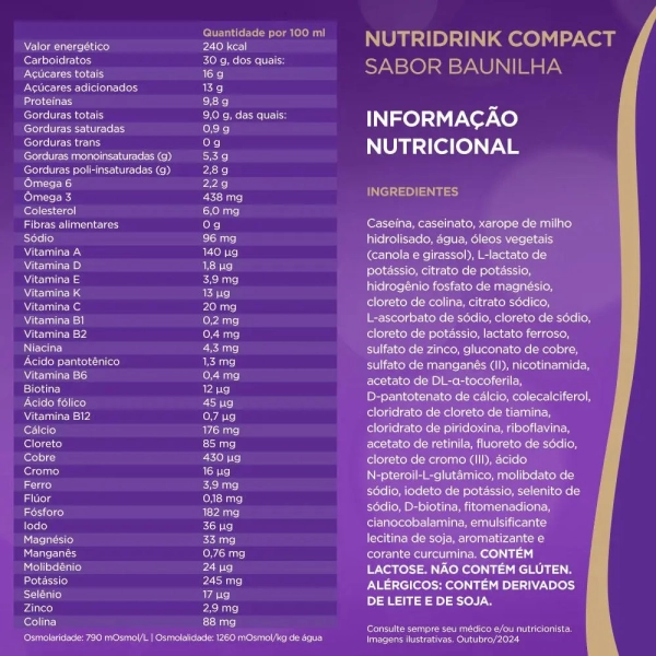 Nutridrink Compact Baunilha - 4 Unidades de 125ml - Danone Produto Nutridrink Compact Baunilha - 4 Unidades de 125ml - Danone