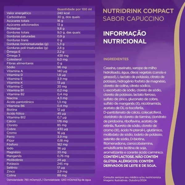 Nutridrink Compact Cappuccino - 4 Unidades de 125ml - Danone Produto Nutridrink Compact Cappuccino - 4 Unidades de 125ml - Danone
