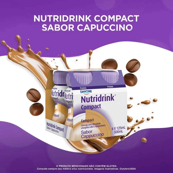 Nutridrink Compact Cappuccino - 4 Unidades de 125ml - Danone Produto Nutridrink Compact Cappuccino - 4 Unidades de 125ml - Danone