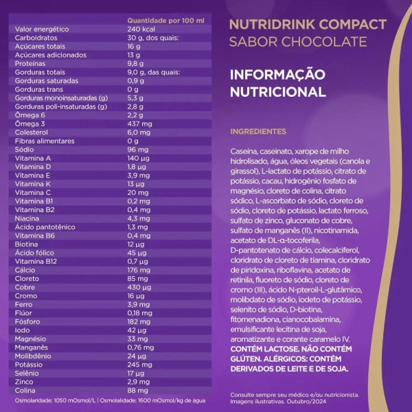 Nutridrink Compact Chocolate - 4 Unidades de 125ml - Danone Produto Nutridrink Compact Chocolate - 4 Unidades de 125ml - Danone