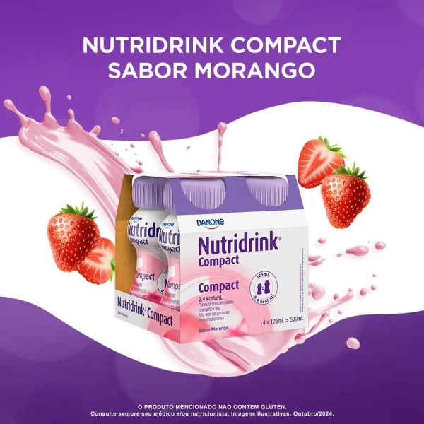 Nutridrink Compact Morango - 4 Unidades de 125ml - Danone Produto Nutridrink Compact Morango - 4 Unidades de 125ml - Danone