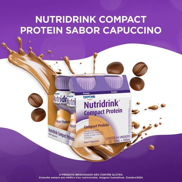 Nutridrink Compact Protein Cappuccino - 4 Unidades de 125ml - Danone Produto Nutridrink Compact Protein Cappuccino - 4 Unidades de 125ml - Danone